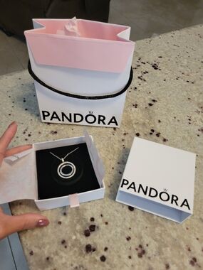 Pandora Silver Double Circle Pendant Necklace - White & Silver